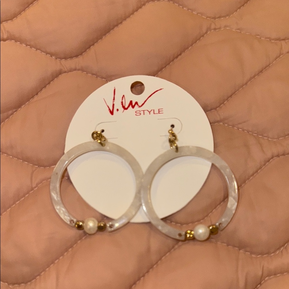 White Hoop and pearl Earrings
